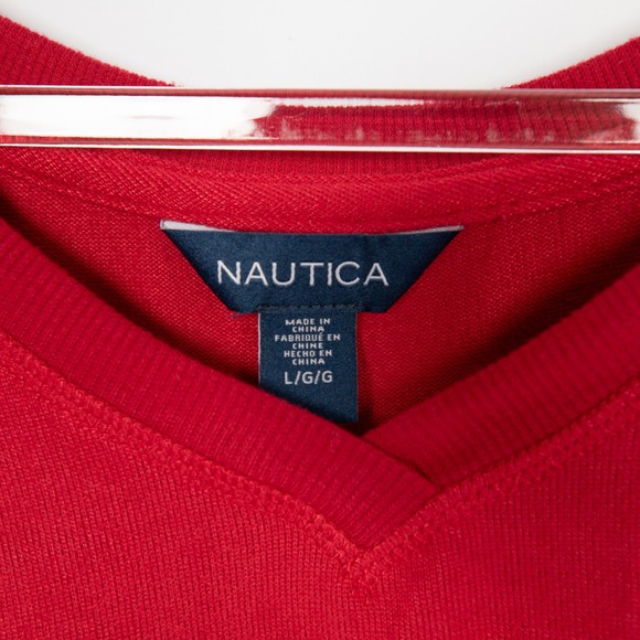 Nautica Mens Red Long Sleeve V‎ Neck T-Shirt Top Soft Stretch Large - Picture 5 of 13